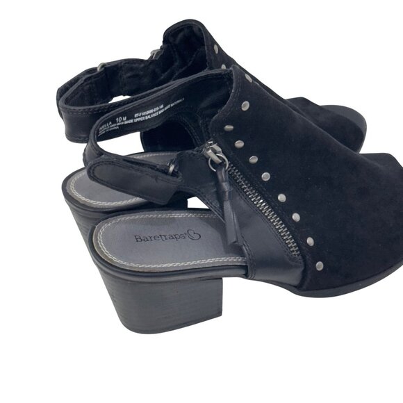 Baretraps Womens Black Open-Toe Slingback Sandals SZ 10 Stud Accent Side Zippers - Picture 7 of 13